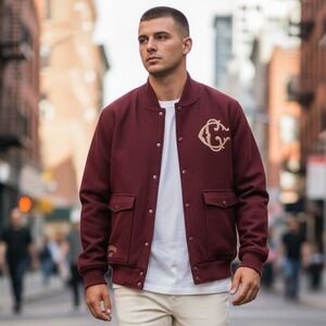 Crooks & Castles Letterman Wool M65 Military Jacket Burgandy Medium